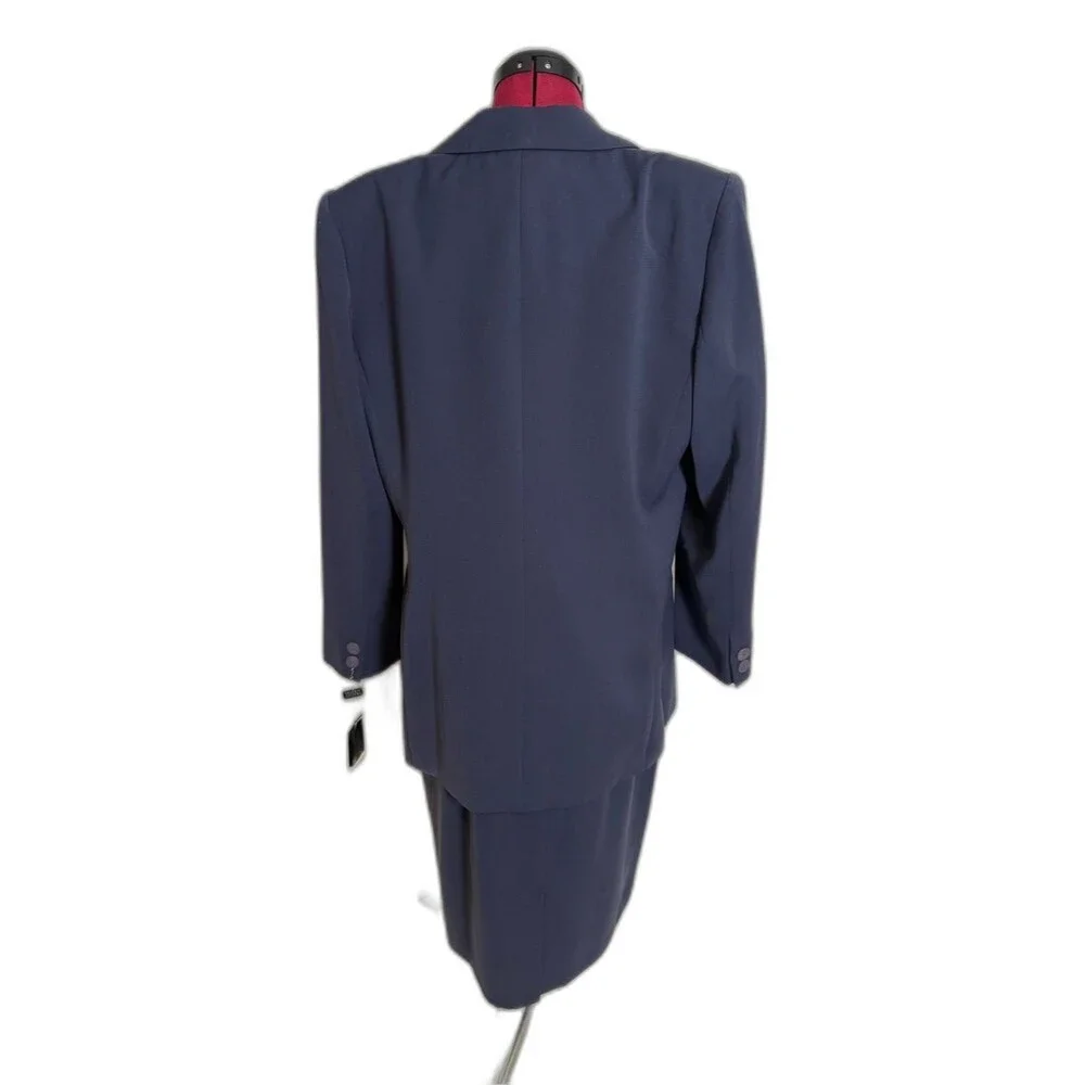 NWT Valerie Stevens Skirt Suit Size 16 Navy Blue 2-Piece Set Blazer & Skirt
